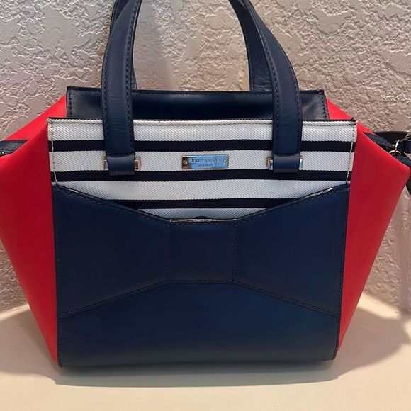 kate spade Handbags - Kate Spade 2 Park Avenue Leather Handbag Purse Nautical Red White Blue Pristine